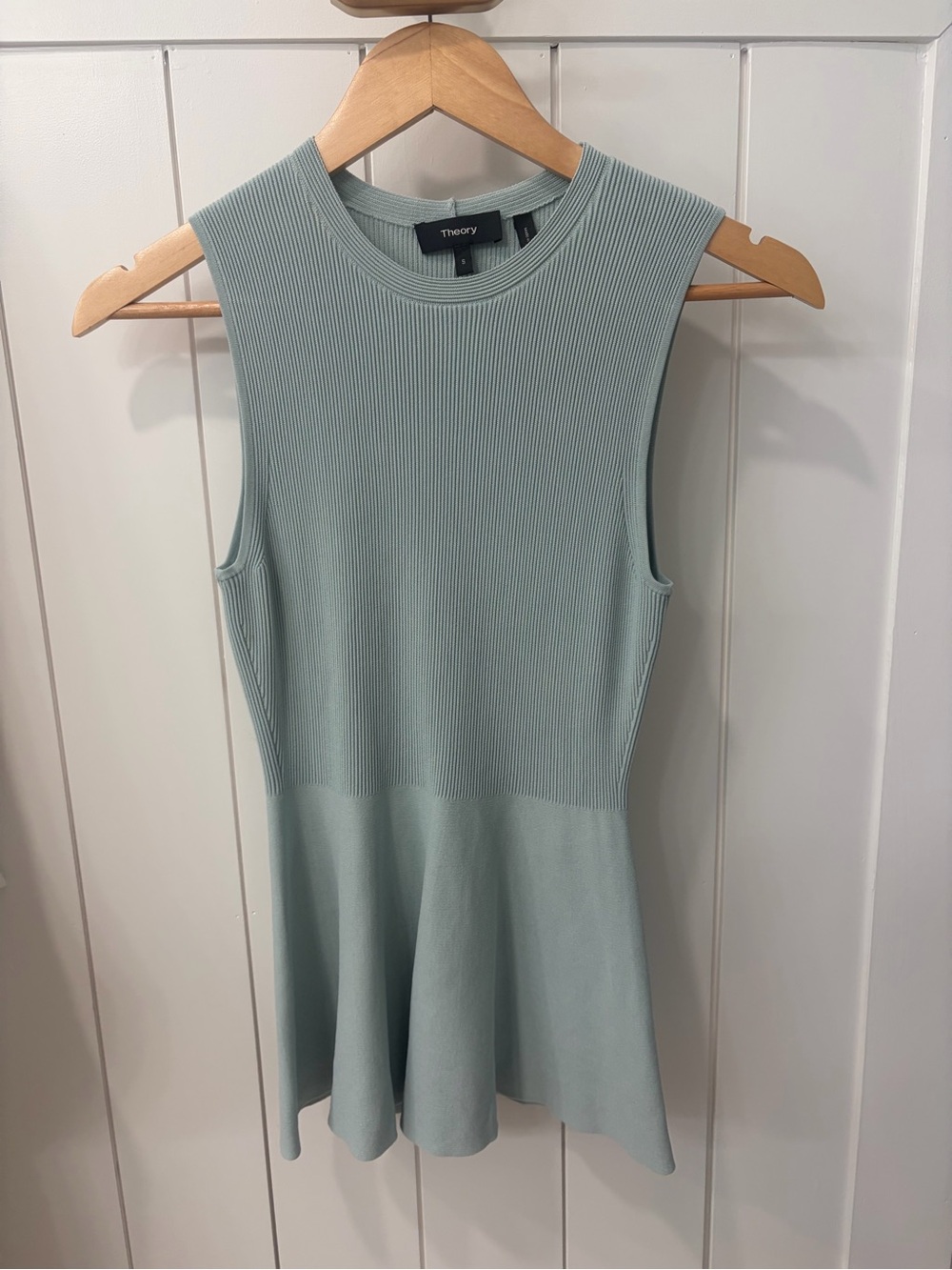 Theory Blue Ribbed Glosses Peplum Tank